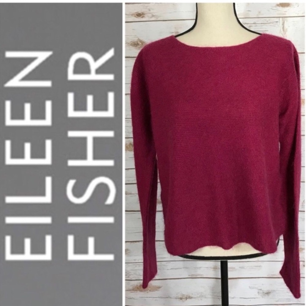 Eileen Fisher cranberry kid mohair boxy cut size Medium